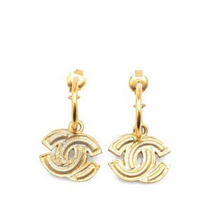 CHANEL Authentic Gold Logo Earrings